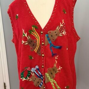 Festive Red Reindeer Sweater Vest